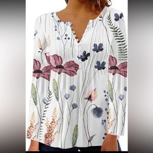 Sets of 2 long Sleeve Tunic Vintage Floral Print Button Down shirts